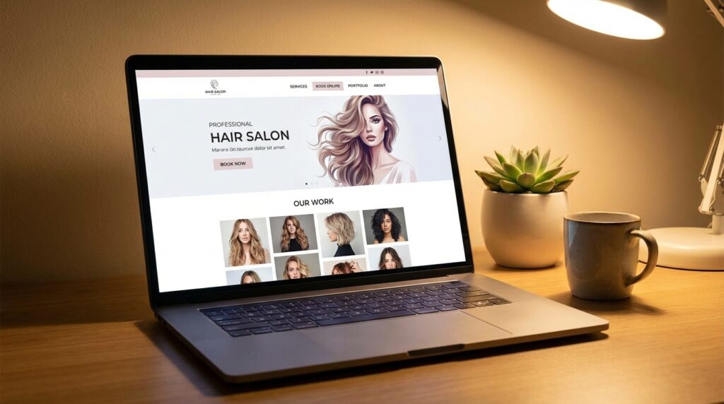 Mockup sito web moderno per salone parrucchiere con sistema di prenotazione online