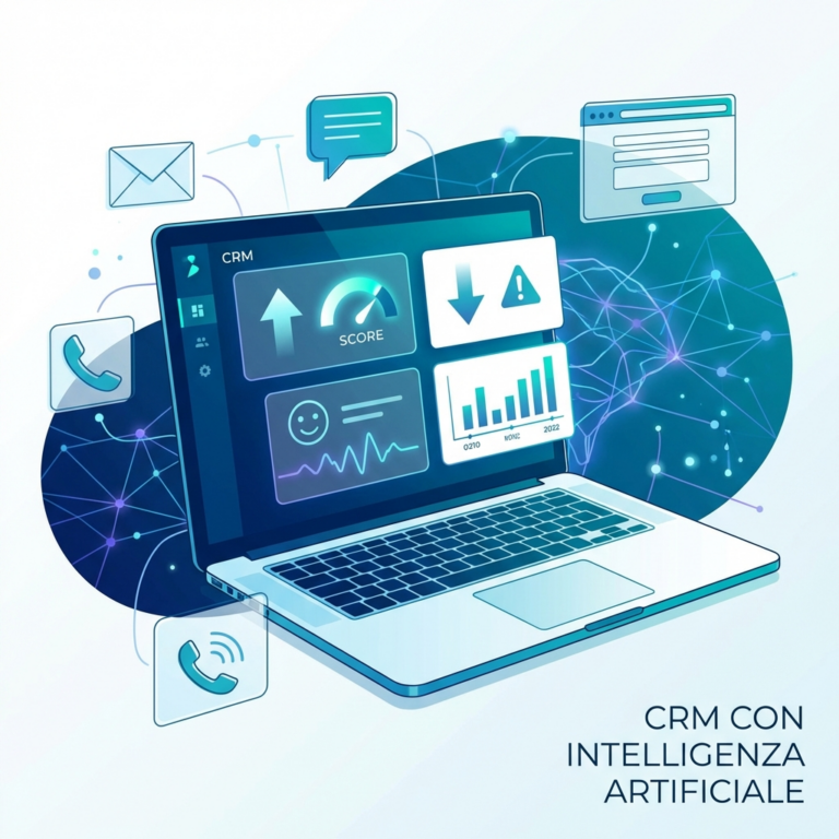 Dashboard CRM con intelligenza artificiale con lead scoring, churn e sentiment collegati ai touchpoint cliente
