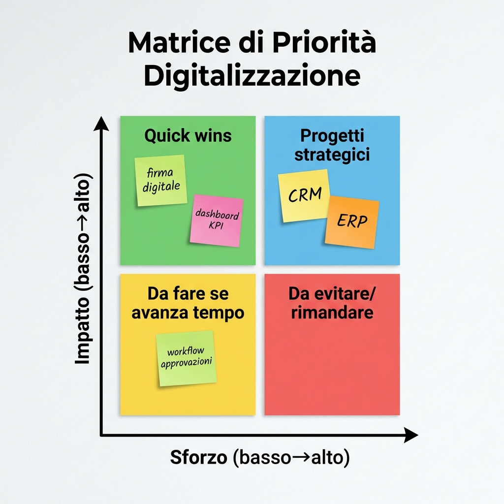 Mappa processi digitalizzabili per reparto: vendite, amministrazione, operations, marketing, customer service e HR