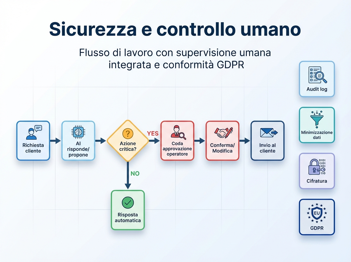 Workflow di sicurezza per assistente AI: escalation e approvazione umana su prenotazioni e modifiche