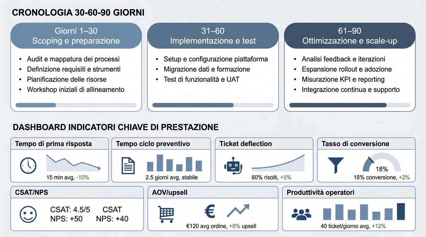 Roadmap 30-60-90 giorni e dashboard KPI per implementare AI in un’agenzia di viaggio